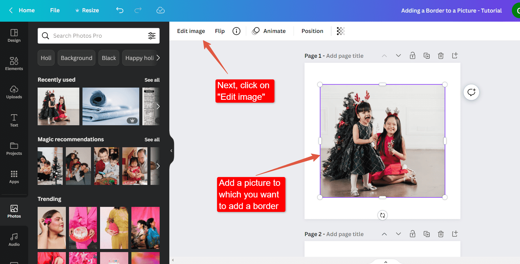 how to add a border to a picture on canva