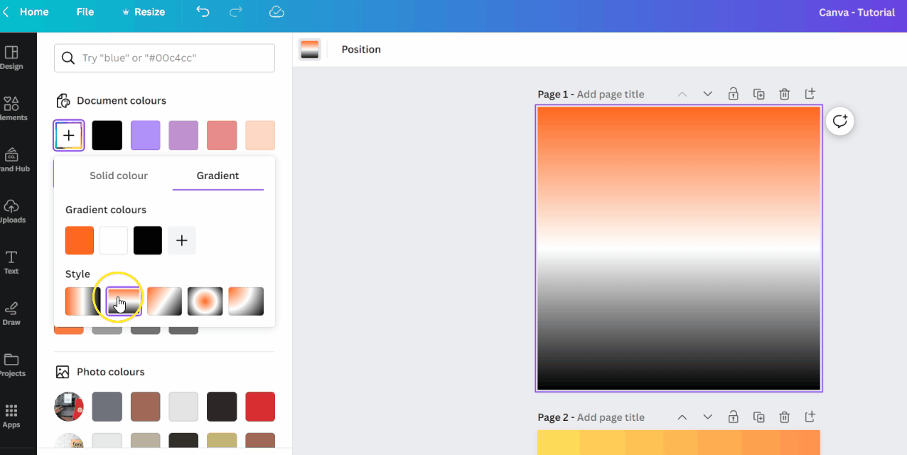 how to make my brand color gradient in canva
