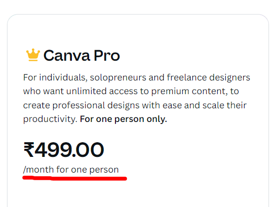 Canva Pro is only for one person
