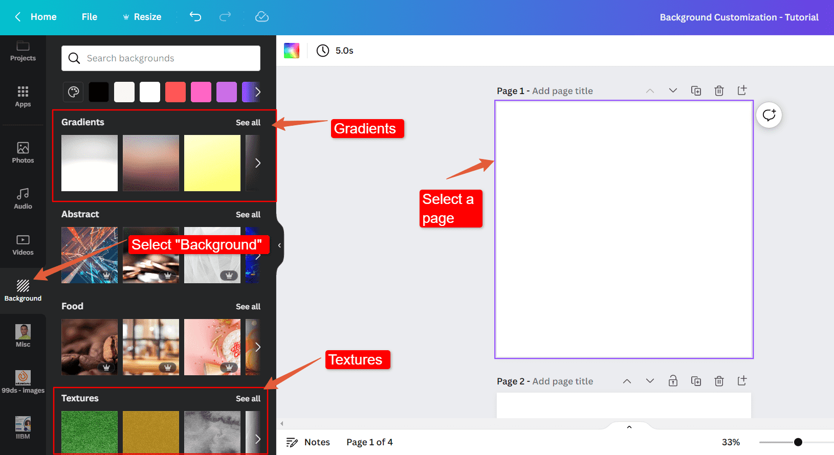 how to add gradient or texture background in canva